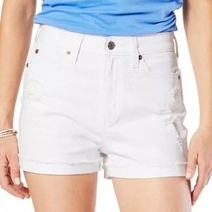 Levi's Juniors' DENIZEN White Distressed High Rise Denim Mom Shorts